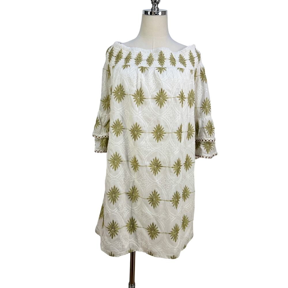 Boston Proper Metallic Detail Off The Shoulder Mini Dress White - Picture 4 of 12